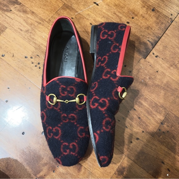Gucci Jordan navy blue belt with red GG loafers - Picture 2 of 4